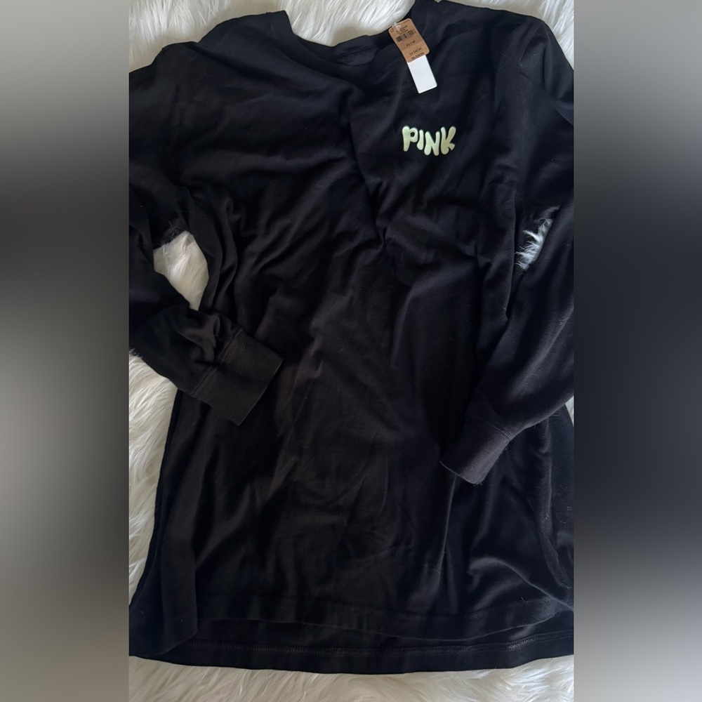 PINK Victoria's Secret Black LS Shirt Glow Eyes Halloween Sz: XS